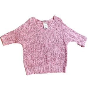 Chicos Cotton Blend Knit Pink Sweater 3/4 Sleeves  Comfy See Through Top Size 0